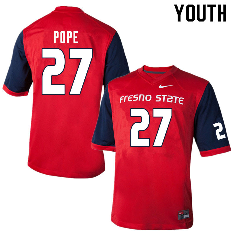 Youth #27 Zane Pope Fresno State Bulldogs College Football Jerseys Sale-Red